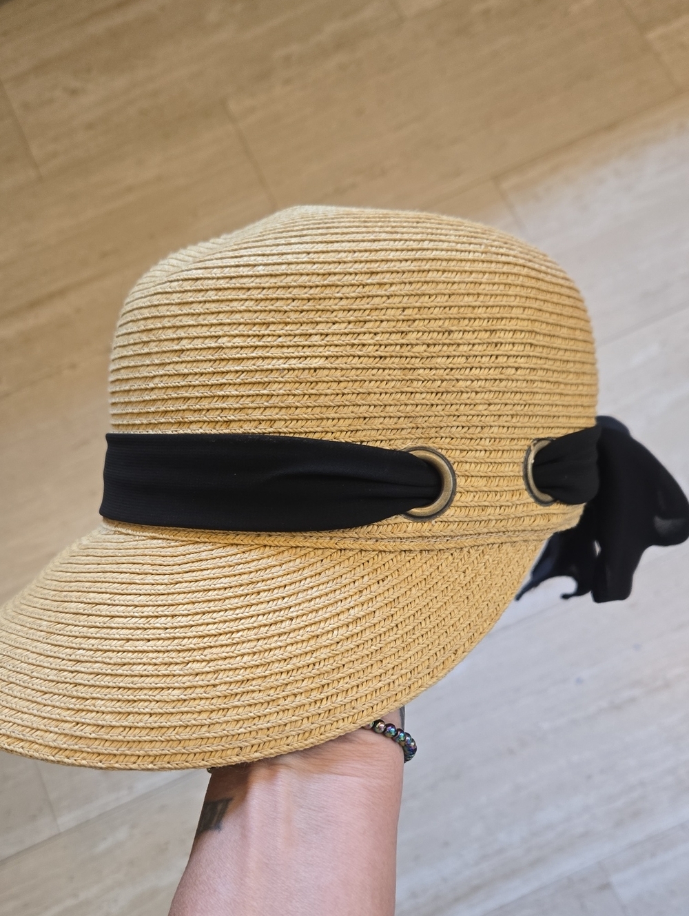 Sun & Sand Black Ribbon Accent Sun Hat